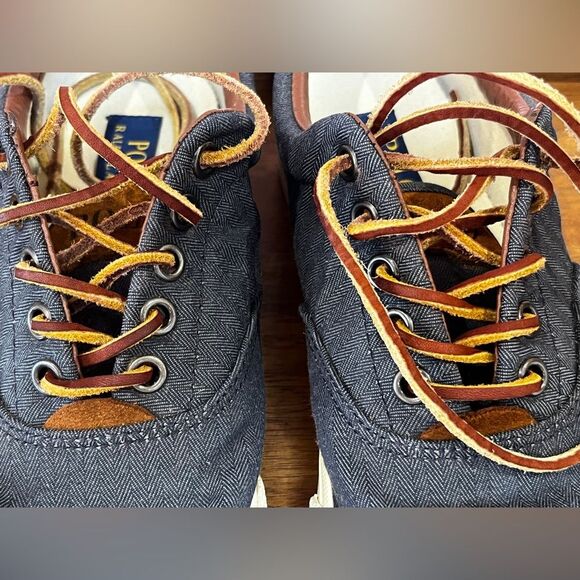 Polo Ralph Lauren Mens Navy Herringbone leather laces Size 8 - Picture 7 of 15